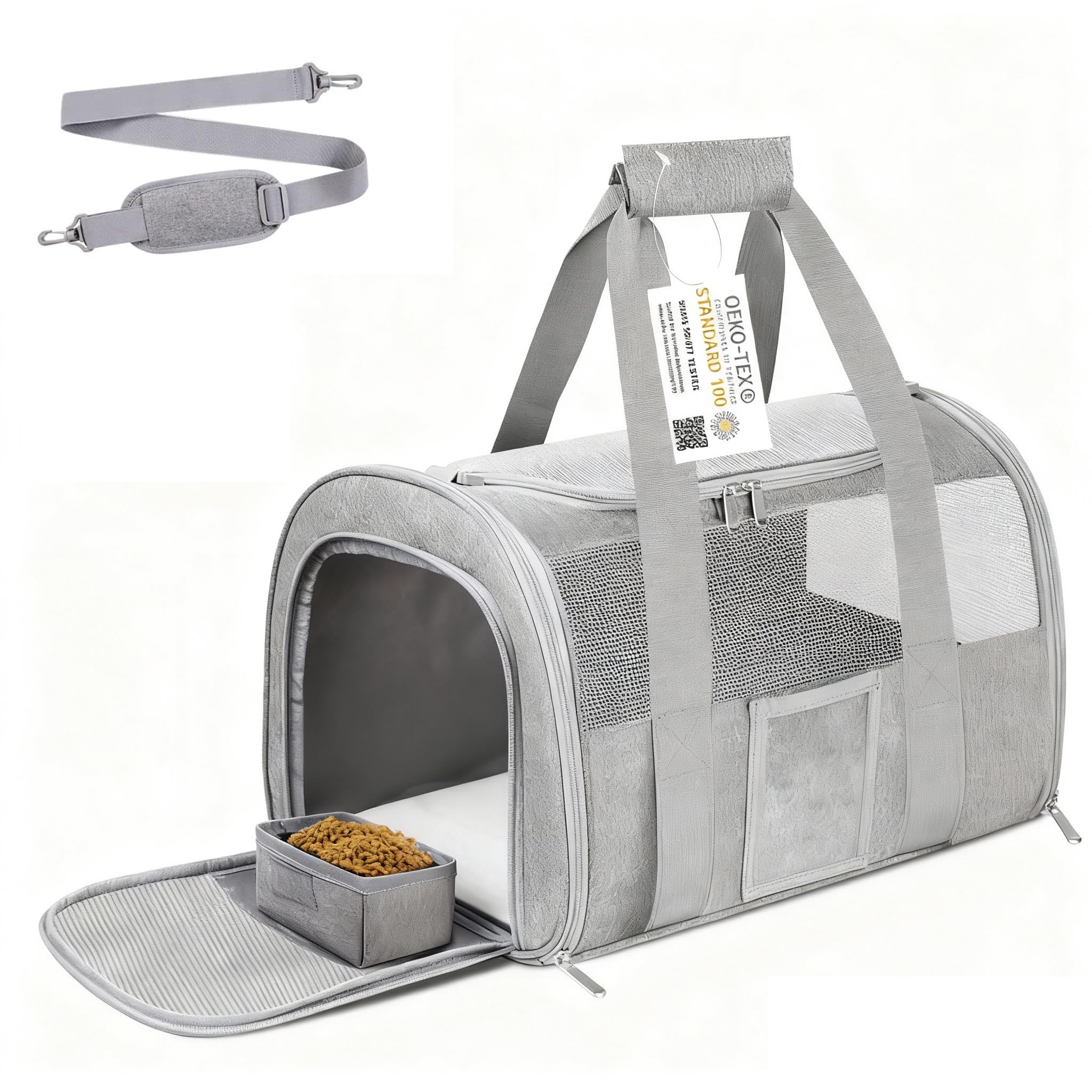 SECLATO Pet Carrier Airline/TSA Approved Small Dogs, Kitten, Carriers for Small Medium Cats Under 15lb, Collapsible Soft Sided Cat Travel Carrier-Grey