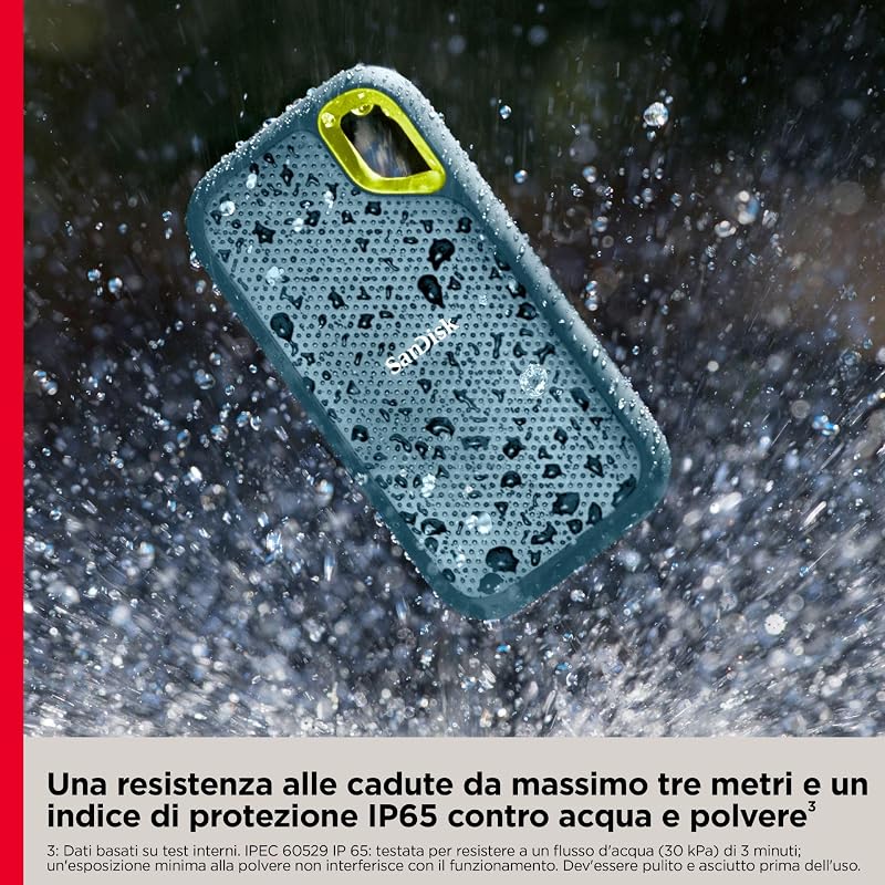 1TB Extreme SSD portatile, USB-C, Unità a stato solido NVMe esterna, fino a 1050 MB/s, Indice di protezione IP65 per la resistenza ad acqua e polvere - Monterey