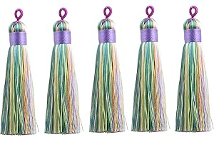 KONMAY 10pcs Green Tone Rainbow 3.4''(8.5cm) Handmade Imitation Silk Tassels with Hanging Loop for Jewelry Making
