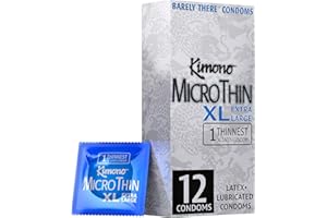 Kimono MicroThin XL Pack of 12 - Ultra-Thin Lubricated Natural Latex Condoms, Vegan-Friendly, No Latex Odor, Extra Thin, Wide