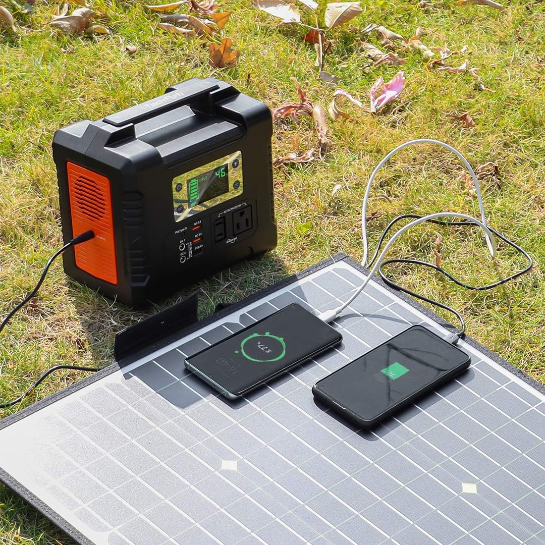 50W 18V Portable Solar Panel, Flashfish Foldable Solar Charger with 5V USB 18V DC Output Compatible with Portable Generator, Smartphones, Tablets and More : Garden & Outdoor