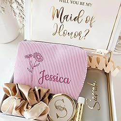Ajiangwu Personalized Seersucker Makeup Bag with