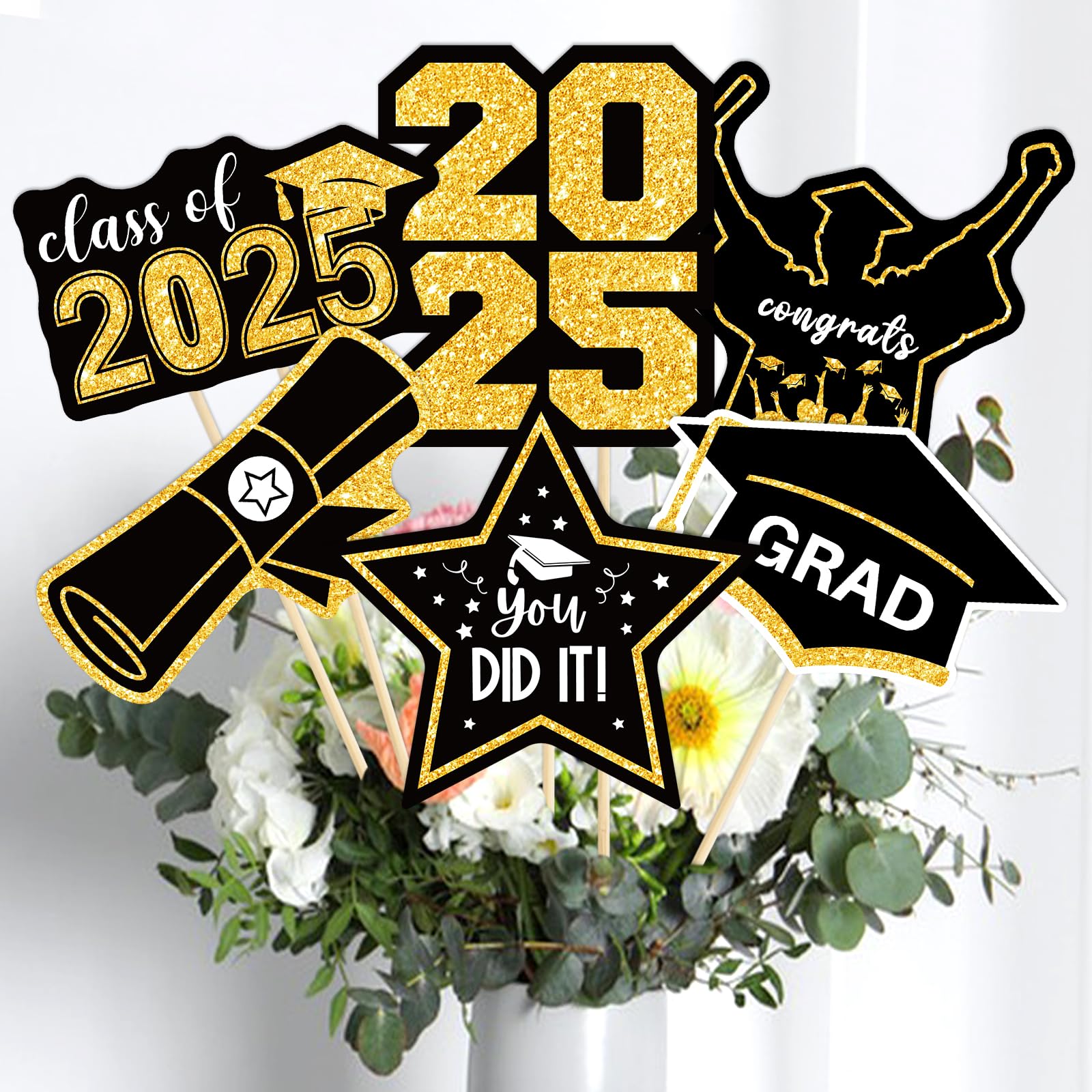 Photo 1 of 36Pcs Graduation Centerpieces for Tables, Double Sided Class of 2025 Graduation Party Centerpiece Sticks for 2025 Graduation Table Decorations Grad Party Supplies