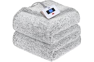 Sealy Electric Blanket Twin Size, Soft Sherpa Heated Blanket Single Control with 10 Heating Levels & 1 to 12 Hours Auto-Off S
