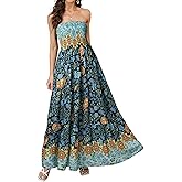 Daenery Women Strapless A Line Maxi Dress Tube Top Backless Casual Summer Dress