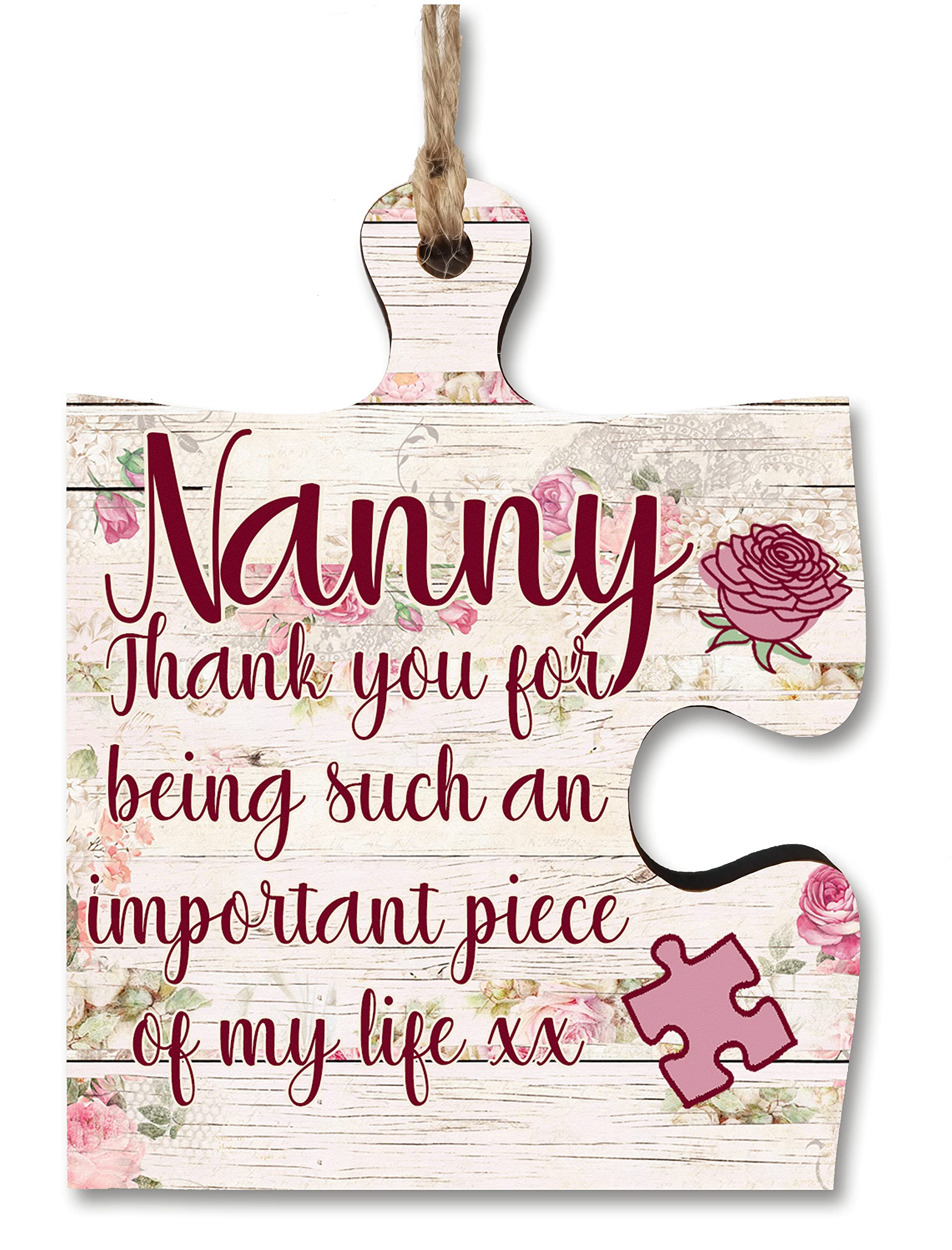 Nanny Gift Thank You Important Piece of my Life Jigsaw Puzzle Shaped Decorative Hanging Plaque Sign Mother's Day Present