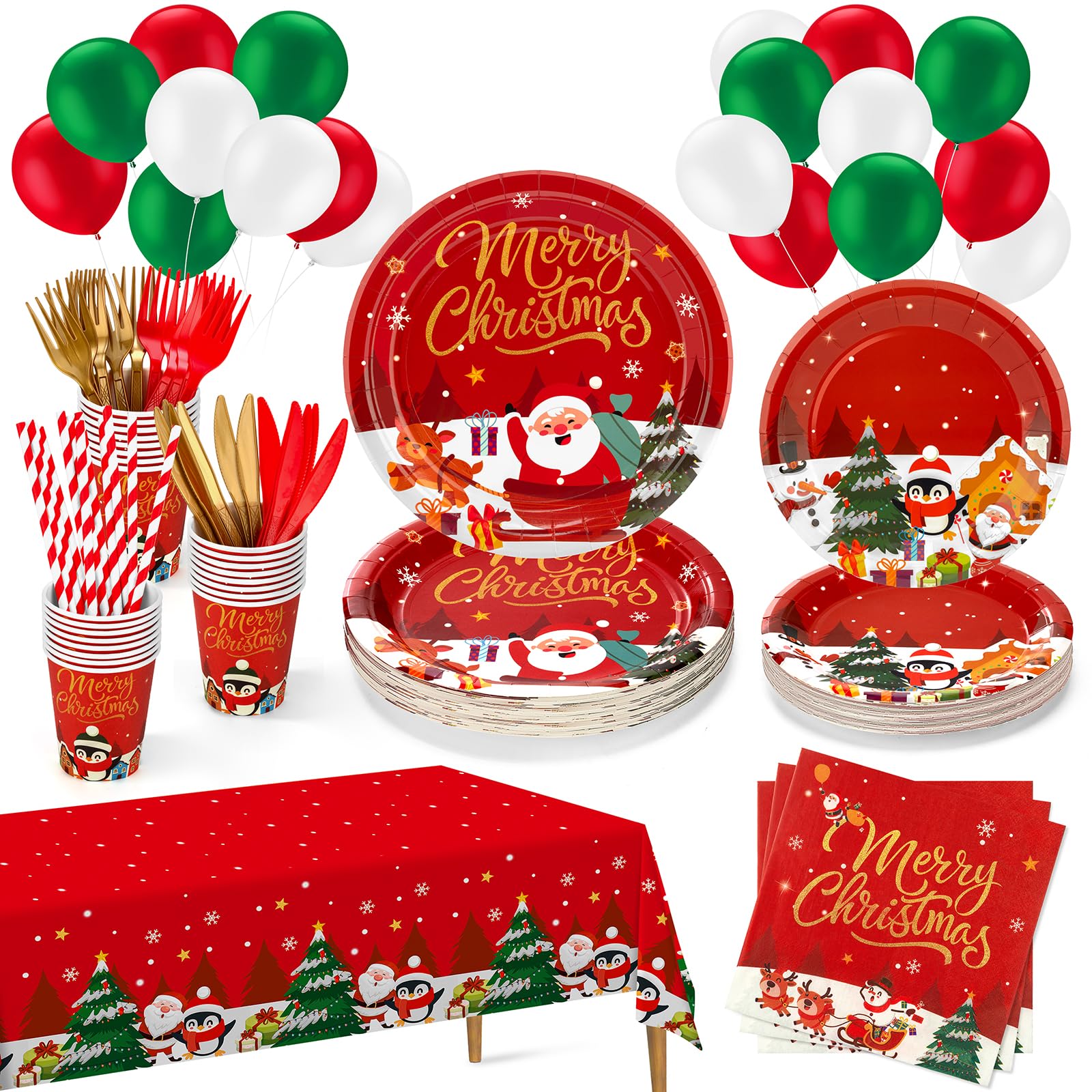 Christmas Plates Disposable Party Set, 189pcs Christmas Tableware ...