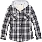 ZENTHACE Women's Flannel Shirt Jacket with Hood,Sherpa Lined Plaid Shacket Jackets,Snap Button Front