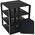 Strictly Briks Compatible with LEGO Classic Stackable Baseplates, Building Bricks for Towers, Shelves, and More, 100% Compatible with All Major Brands, Black, 4 Base Plates & 30 Stackers, 10x10 Inches