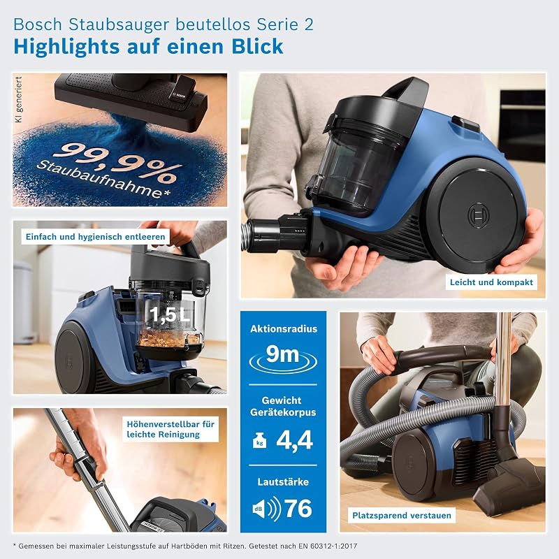 Staubsauger beutellos Serie 2 inkl. Polsterdüse, BGS05AM, Blau