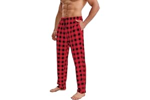 KROFZOPW Men's Plaid Pajama Pants Soft Fleece Sleepwear with Pockets & Drawstring Lounge Pyjama Bottoms Comfy Checkered Pjs