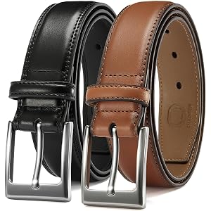CHAOREN Men's Leather Belt 2 Pack - 1 3/8" Dress Belt for Business & Casual | Reinforced Stitching, Versatile Style, Comforta