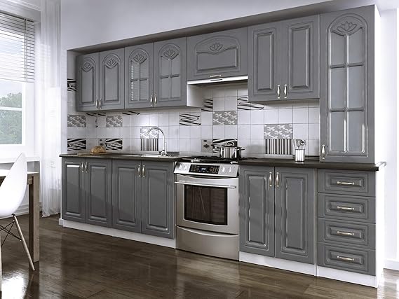 tendencio Cuisine complète 320 cm Dina Grise avec moulures ...