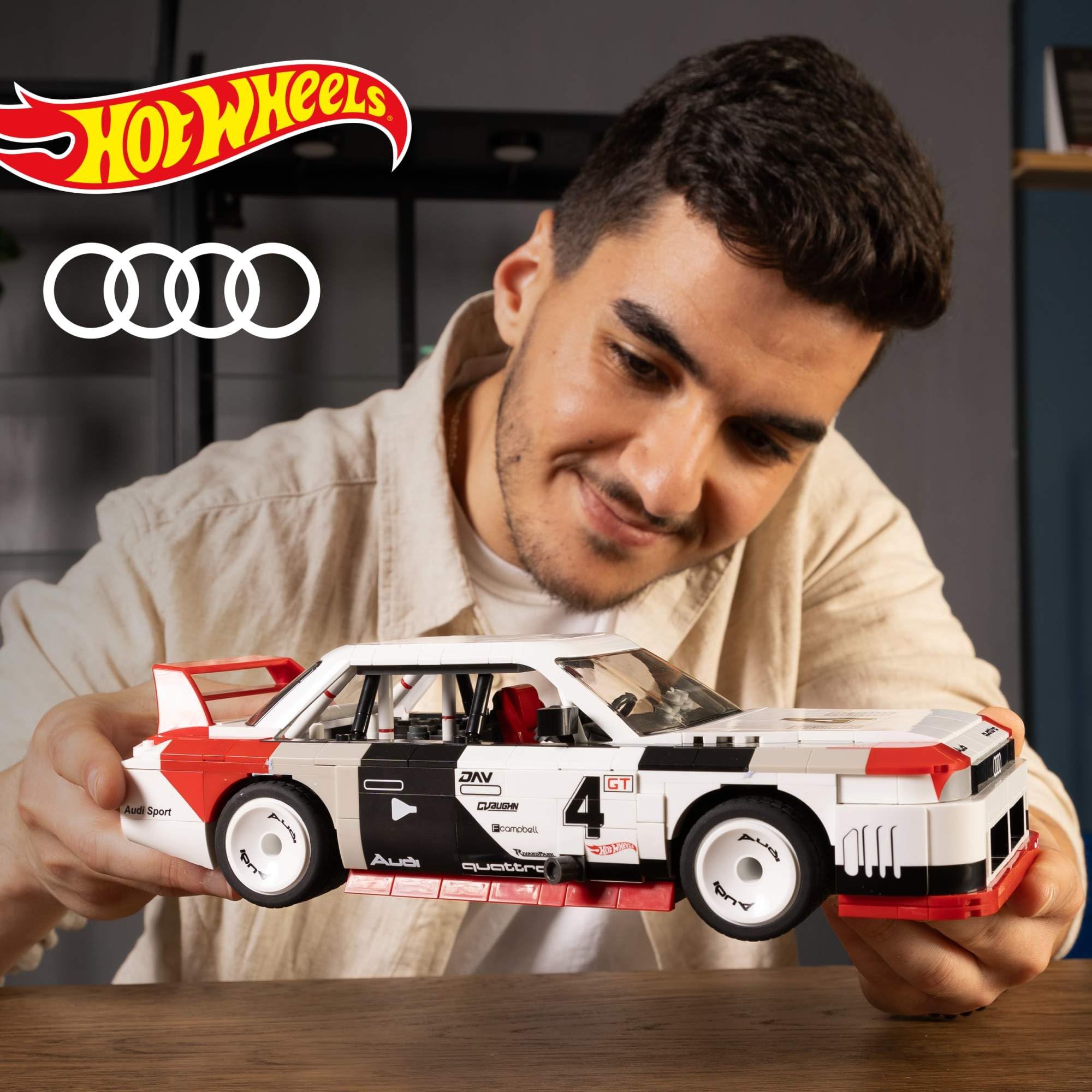 MEGA Hot Wheels zusammenbaubares Autospielzeug zum Sammeln, Audi 90 Quattro IMSA GTO mit 973 Teilen und Die-Cast-Modell, Set für Sammler zum Zusammenbauen und Präsentieren, rot, HRY20 2