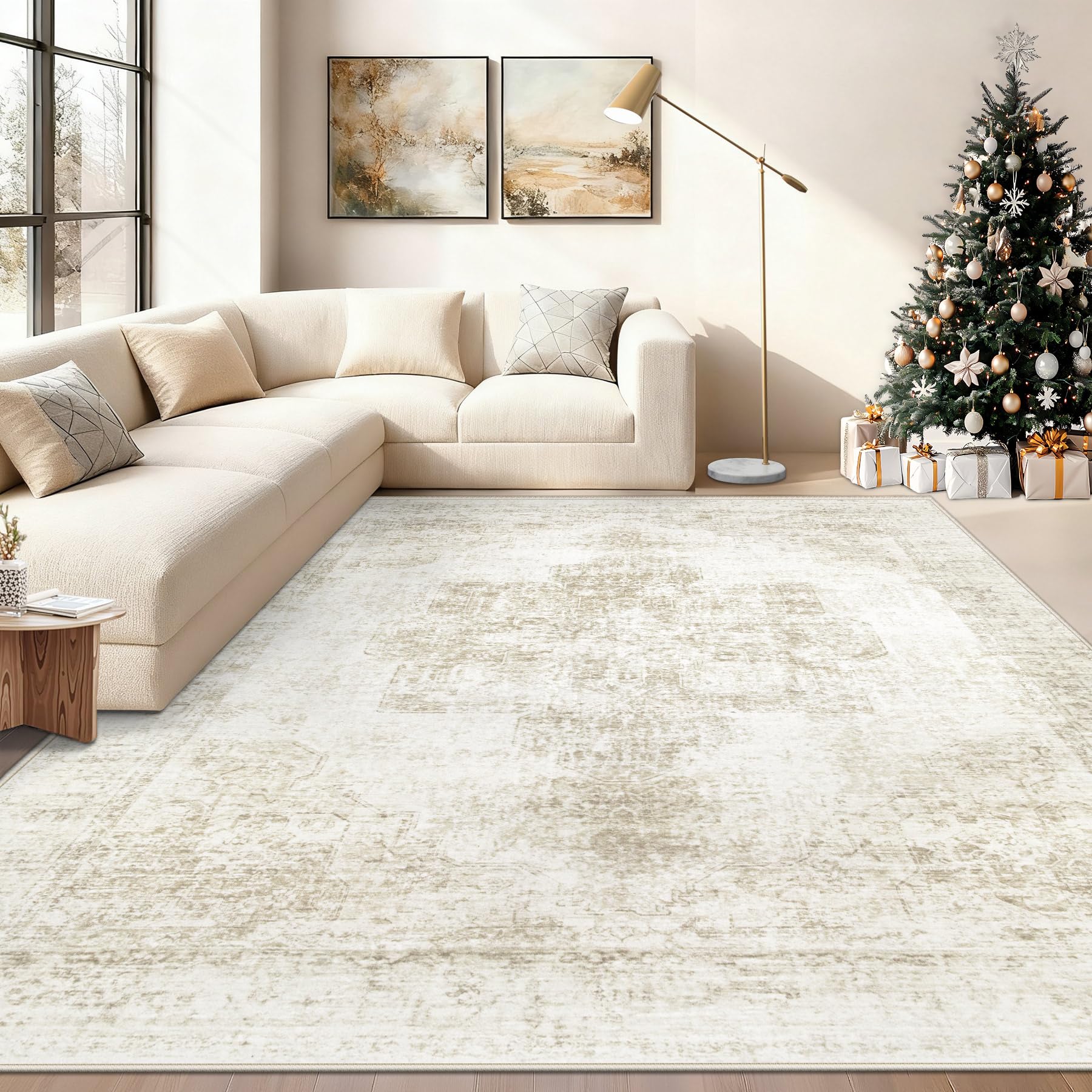 Photo 1 of ***READ CLERK NOTES*** Area Rugs for Living Room, Washable Vintage Boho Medallion Rug Soft Non Slip Large Area Rug Stain Resistant Indoor Retro Carpet for Bedroom Nursery Kids Dining Room Home Office(Beige)