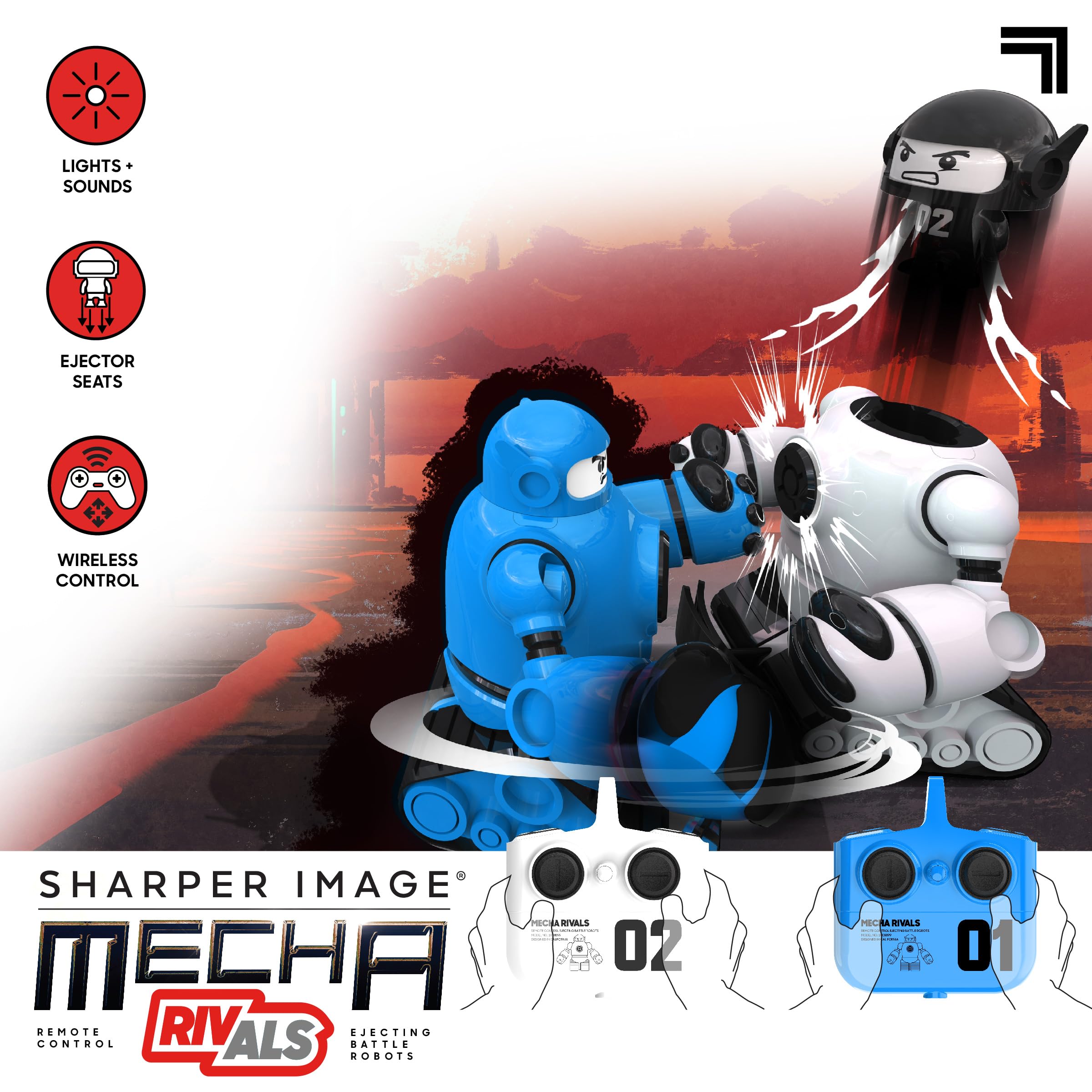 Sharper Image Mecha Rivals Remote Control Battle Robots, Two-Player Wireless Fighting Robots Game Set with Lights & Sounds, Solo & Versus Modes, Ejector Seats, Toys for 6+ Year Old Boys & Girls