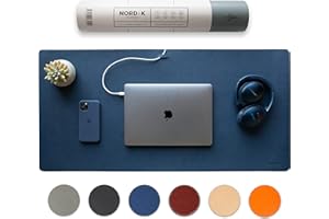 NORDIK BY DESIGN Nordik Leather Desk Mat Cable Organizer (Midnight Blue 35 x 17 inch) Premium Extended Mouse Mat for Home Office Accessories - Felt Vegan Large Leather Desk Pad Protector & Desk Blotter Pads Decor