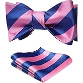 HISDERN Bow Ties for Men Striped Bowties Men's Self Tie Bowtie Handkerchief Formal Tuxedo Wedding Bowties and Pocket Square