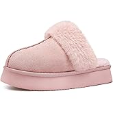 Litfun Women's Fuzzy Memory Foam Slippers Fluffy Winter House Shoes Indoor and Outdoor, Dark Pink 7-7.5