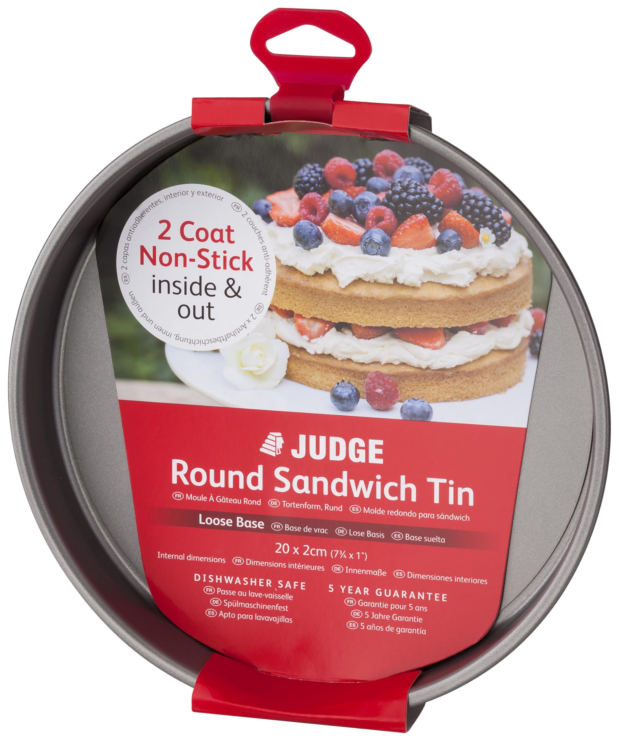Judge Non-Stick Round 8" Sandwich Tin with Loose Base, Dishwasher Safe, 21cm x 2cm