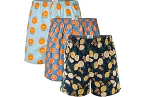 Cinvik Mens Boxer Shorts Funny Boxers Sleep Short Plaid Cotton Loose Woven Boxers for Men Small Medium Large