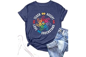 Autism Teacher Shirts for Women Autism Awareness T Shirt Special Education Teacher Short Sleeve Shirt Autism Support Tees Top