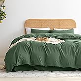 Ventidora Green 3 Piece Duvet Cover Set King Size,100% Organic Washed Cotton Linen Feel Like Textured, Luxury Soft and Breatheable Bedding Set with Zipper Closure(1 Comforter Cover + 2 Pillowcases)
