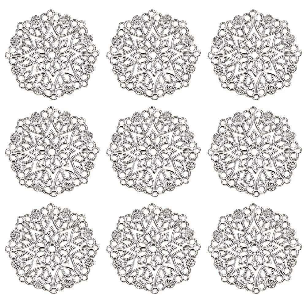 PandaHall 100pcs Iron Filigree Connectors Charms Pendants Round Metal Embellishments for Jewelry Making