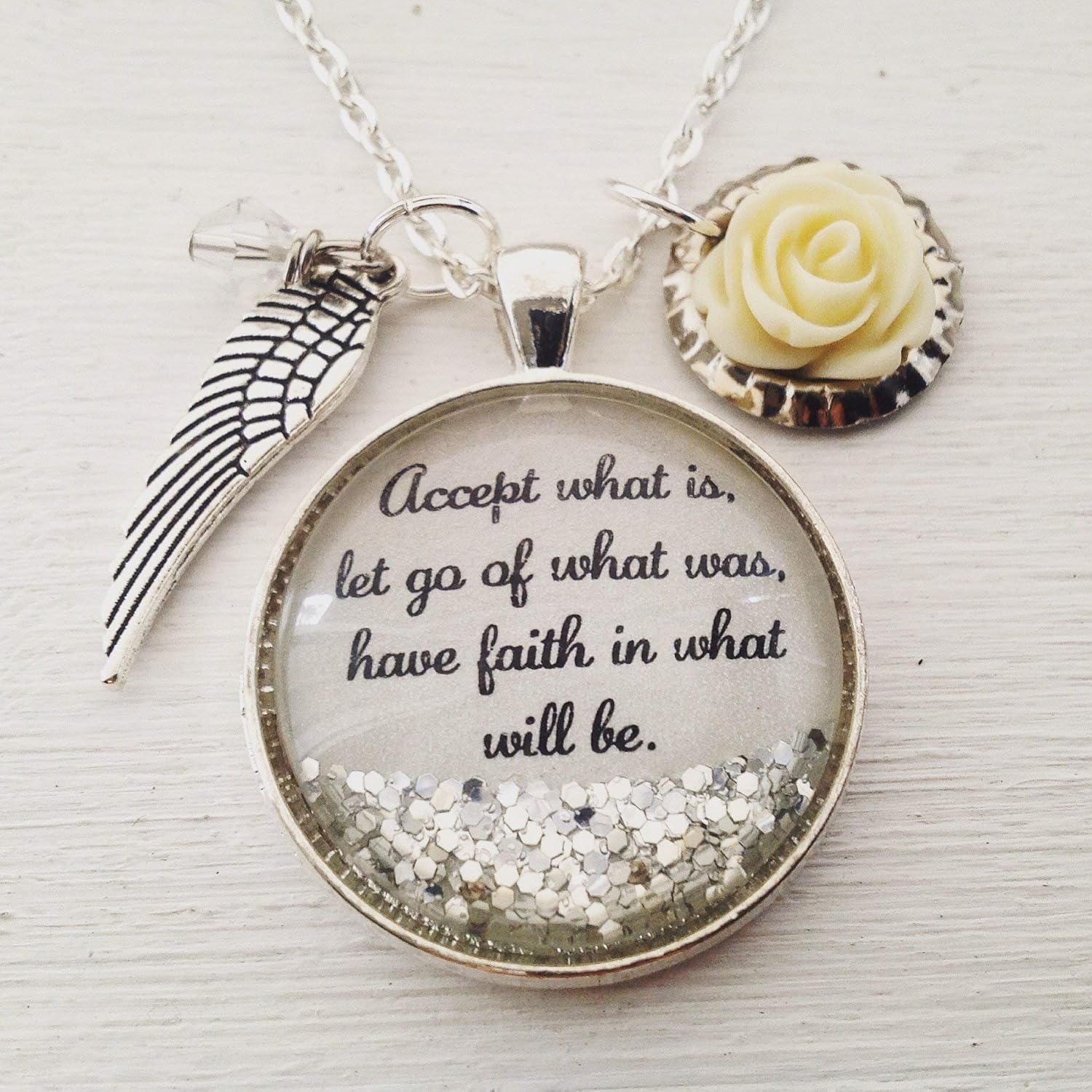 Inspirational quote necklace, Accept what is, let go of