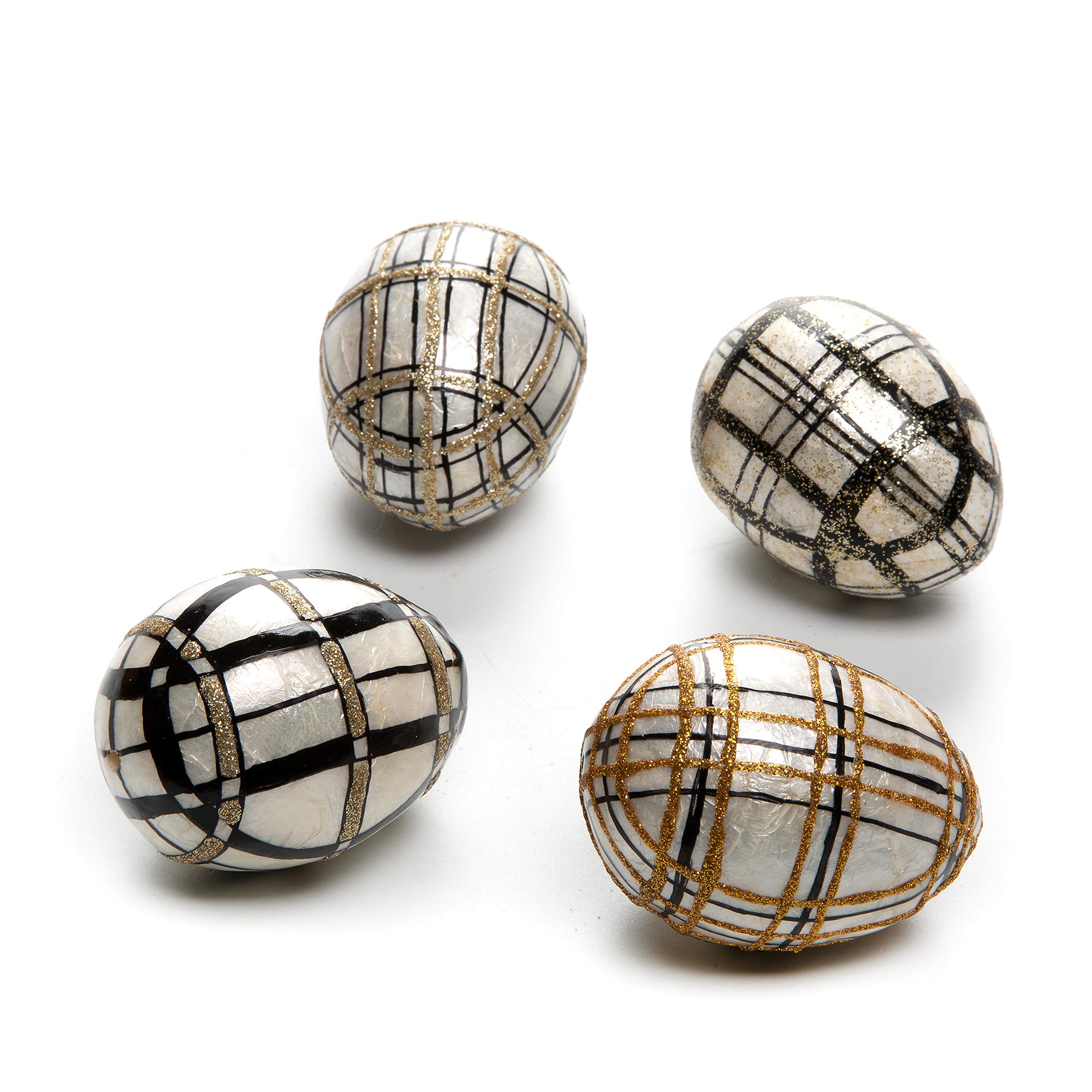 MacKenzie-Childs Mod Plaid Eggs, Summer and Spring Table Decorations, Home Decor Collectible, Capiz 