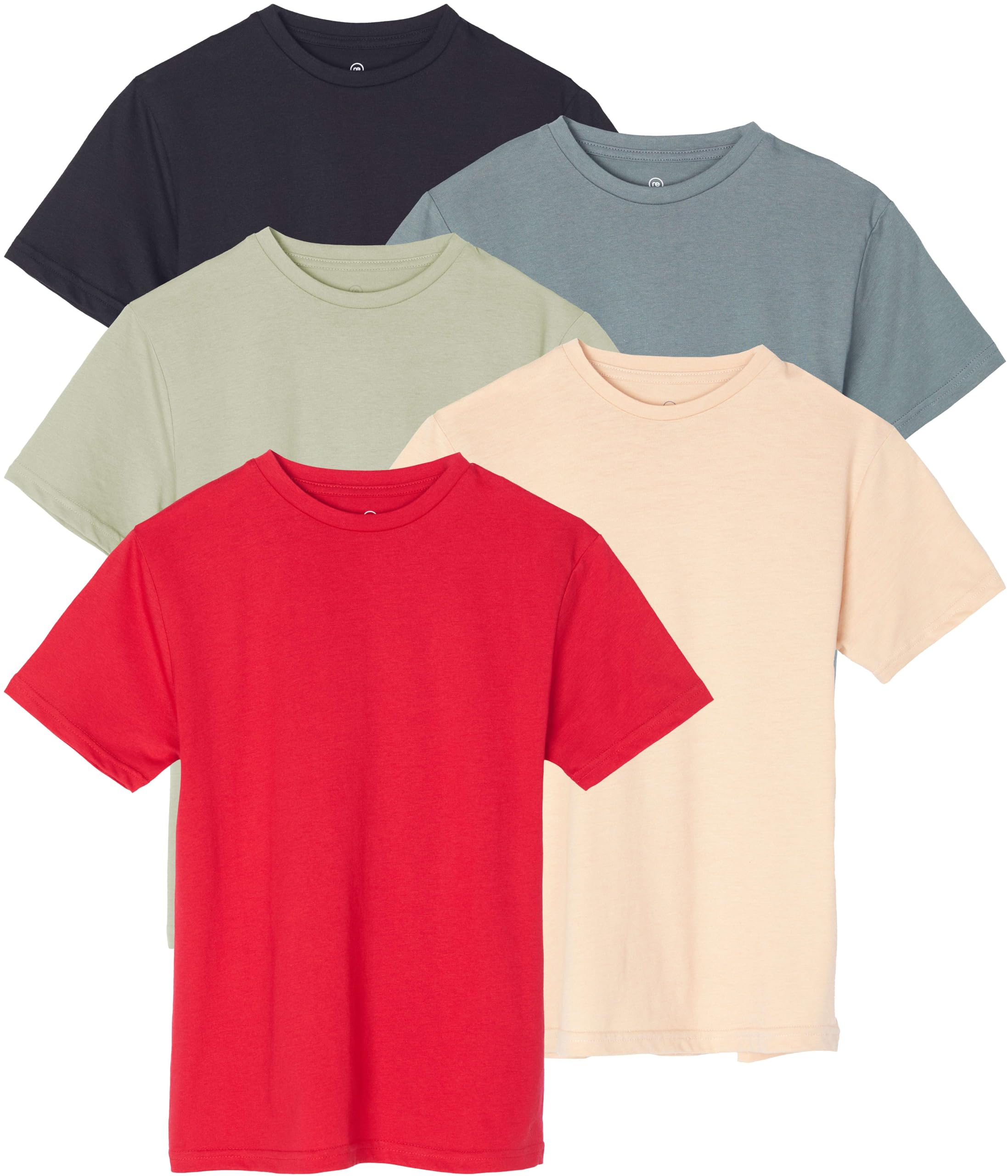 Photo 1 of Real Essentials 5 Pack: Boys’ Cotton Short Sleeve Crew Neck T-Shirts – Casual, Athletic Outdoor Shirts for Teens, 12-14 L