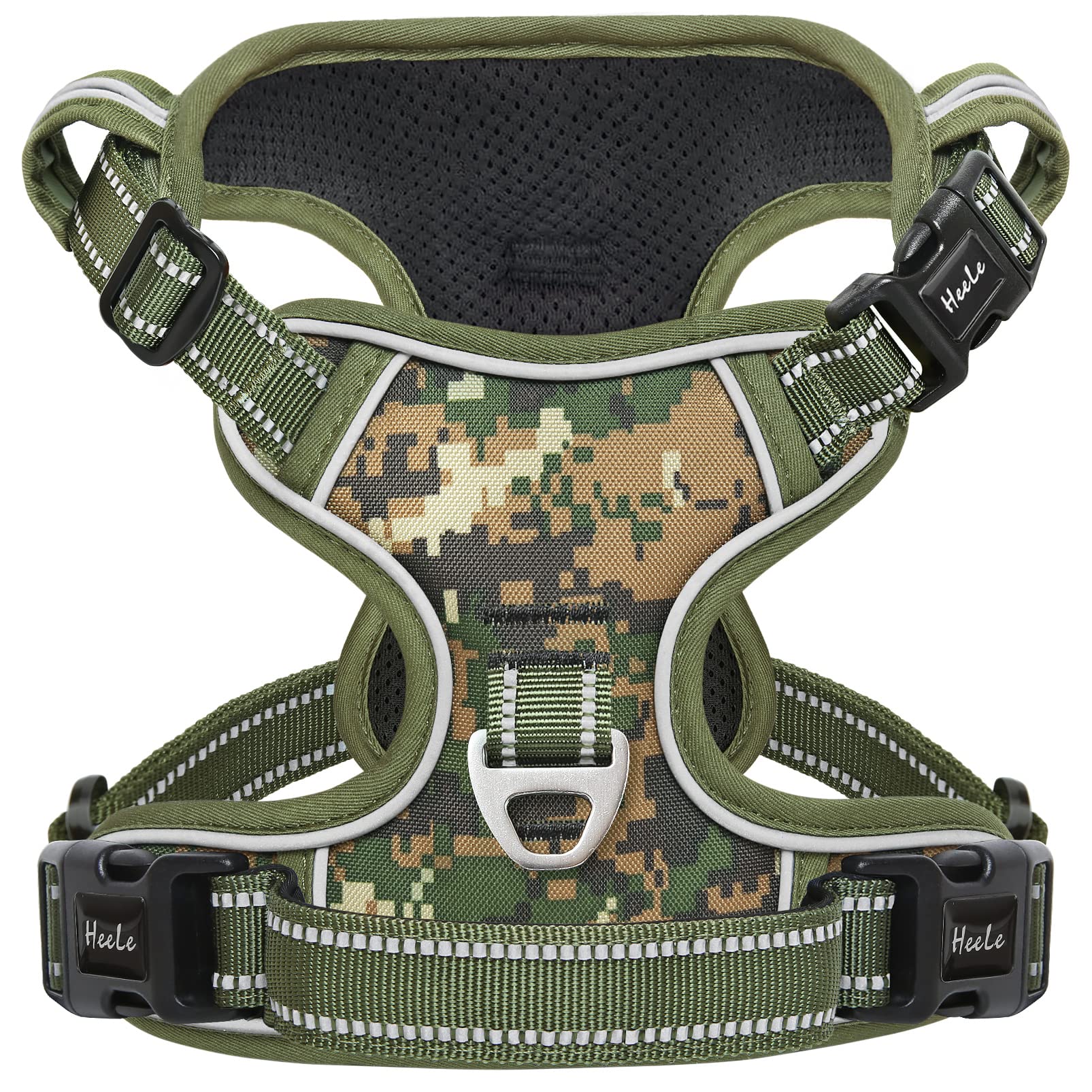 HEELE Dog Harness, No Pull Dog Harness Camouflage Ex-Large, Release on Neck, Front Back Clips Dog Vest Harness Reflective Adjustable Padded, Easy Control Handle for Walking Training, Camo Forest, XL — image 1