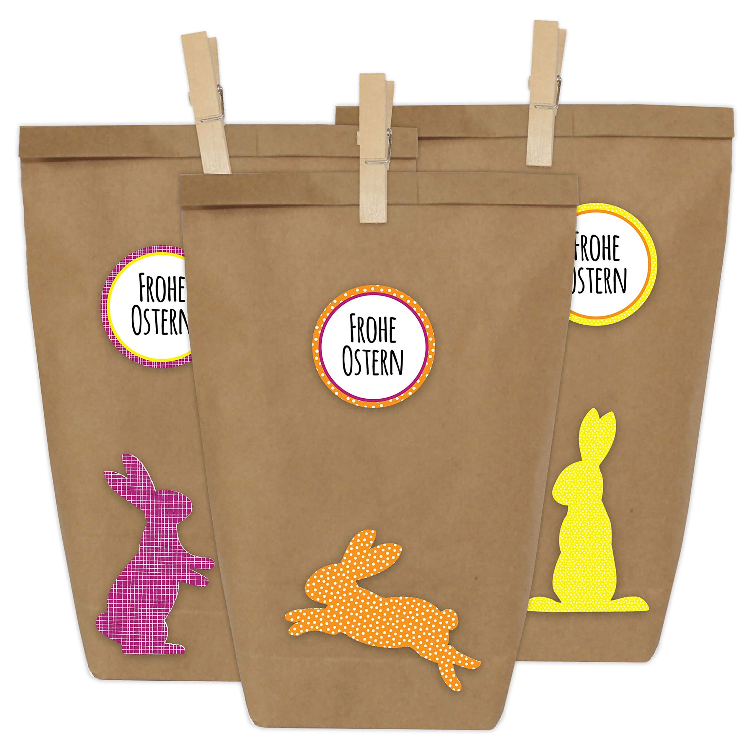 Papierdrachen 12 DIY gift bags for Easter to make and fill yourself - Creative Easter basket with 12 paper bags and Easter bunny stickers - Design 16