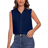 YAMANMAN Womens Sleeveless Button Down Shirt Classic Collared Blouse Basic Tank Tops Work Office Chiffon Tops