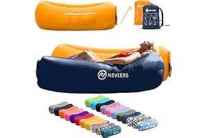 Nevlers 2 Pack Inflatable Loungers Air Sofa Couch | Perfect for Beach Chair Camping Chairs or Portable Hammock |Travel Bag Pouch, Pegs & 3 Pockets| Movie Seating & Camping Accessories Blow Up Lounger