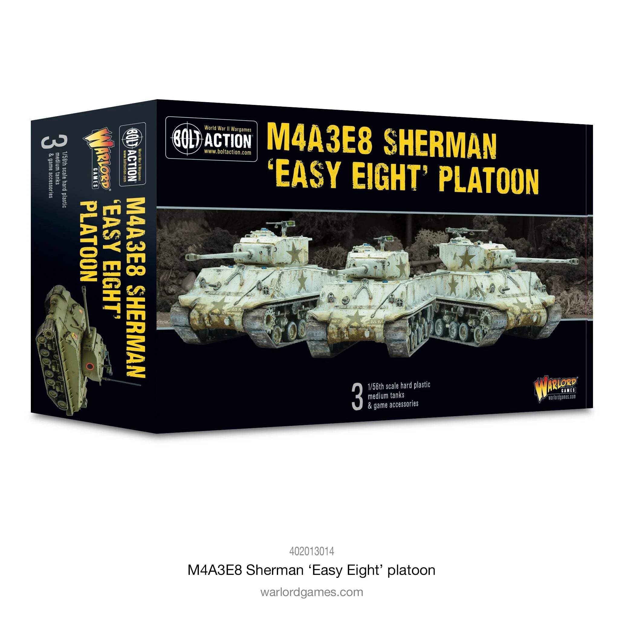 M4A3E8 Sherman Easy Eight Platoon (3 Tanks) 1:56 / 28mm Plastic Scale Model Tank for Bolt Action by Warlord Games Highly Detailed World War 2 Miniatures for Table-top Wargaming