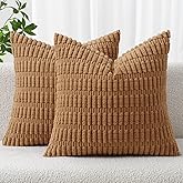 MIULEE Pack of 2 Corduroy Decorative Throw Pillow Covers 18x18 Inch Soft Boho Striped Pillow Covers Modern Farmhouse Home Decor for Sofa Living Room Couch Bed Brown