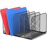TOPCJ 5 Sections Desk File Holder/Rack/Sorter,Mesh File Organizer,File Folder Organizer,Metal Upright Desktop Organization for Documents,Magazine,Kitchenware,Antiskid,Antirust,Sturdy,1 Pack