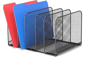 TOPCJ 5 Sections Desk File Holder/Rack/Sorter,Mesh File Organizer,File Folder Organizer,Metal Upright Desktop Organization for Documents,Magazine,Kitchenware,Antiskid,Antirust,Sturdy,1 Pack