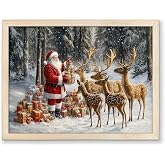 TIMUBA Christmas Framed Wall Art, Santa Claus Reindeer Pictures Holiday Wall Decor, Christmas Tree Canvas Art Prints, Winter Snow Scene Frame Painting, Woodland Artwork for Living Room Decor 20x30 In