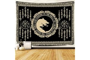 F-FUN SOUL Nordic Vikings Tapestry, 40x30inches Soft Flannel, Viking Violence Wolf Celtic Rune Scandinavian Aesthetic Mythology Tapestry Wall Hanging for Bedroom Living Room Decor GTZYFS1830