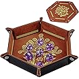 D&D Dice Tray PU Leather Hexagon Dice Holder Printed with Beholder Portable and Foldable Dice Rolling Mat for Board Game and Tabletop RPG (Style B)