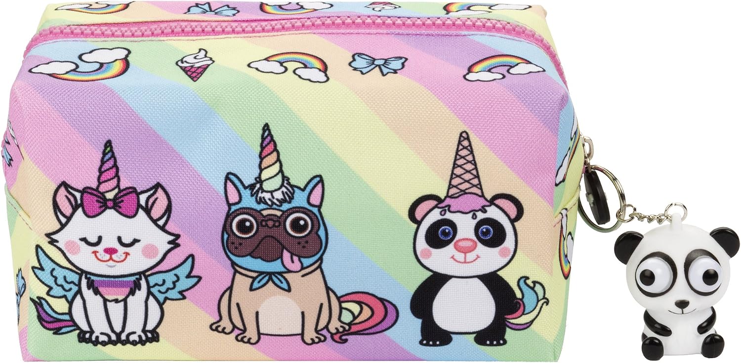 Fringoo® Large Square Pencil Case for Kids Stationery Pouch with Eye Popper Zip Puller (Unicorn Team) - Image 3