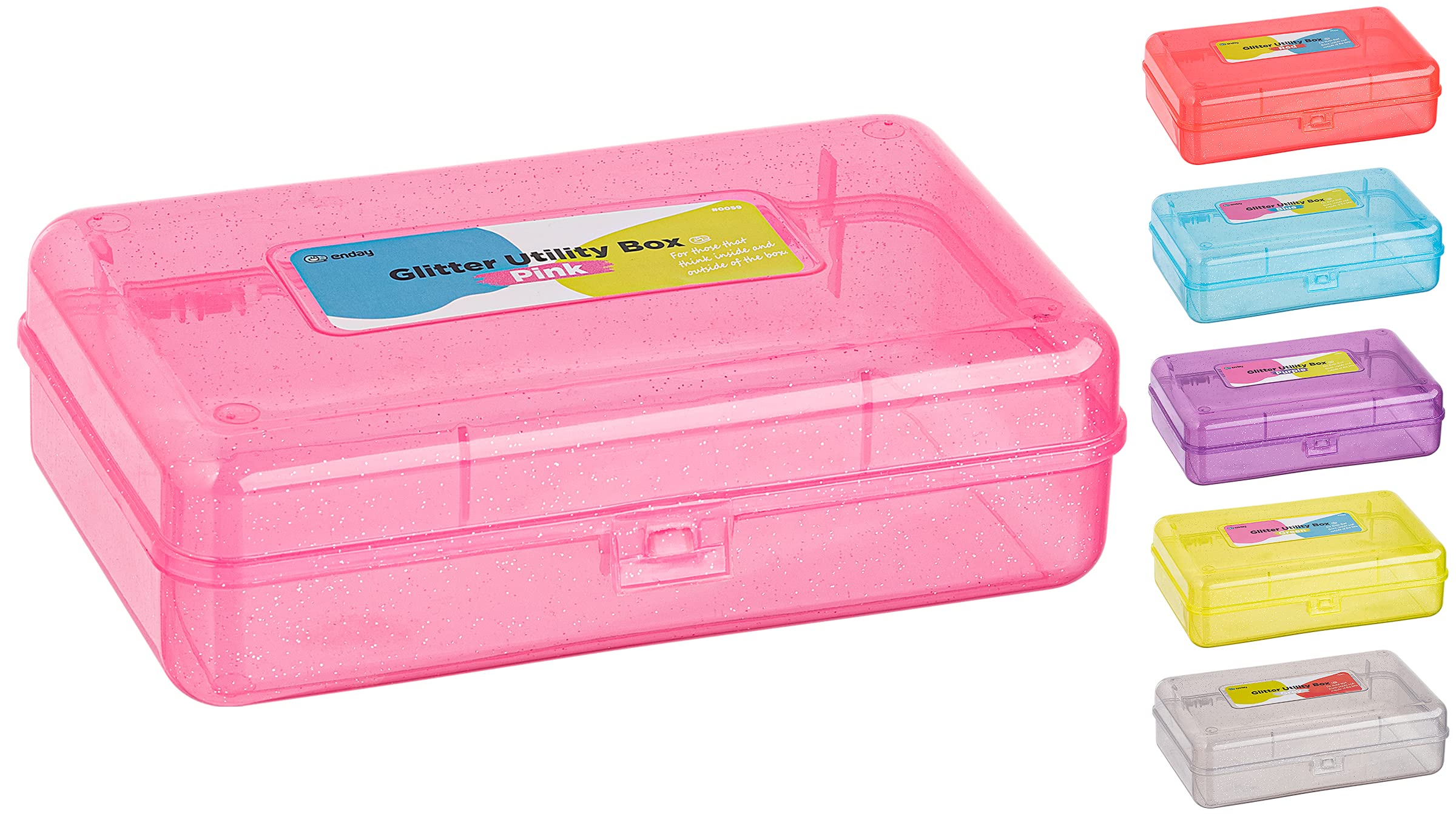 Photo 1 of Enday Plastic Pencil Box with Snap Closure Lids Pink, Small Utility Storage Crayon School and Office Supplies Case Organizer, Also Available in Glitter Green, Purple, Blue, Red and Grey, 1 Pc