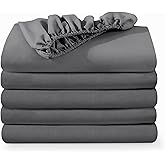 Bare Home 5-Pack Fitted Bottom Sheets Twin Extra Long - Premium 1800 Ultra-Soft Wrinkle Resistant Microfiber - Deep Pocket (Twin XL, Grey)