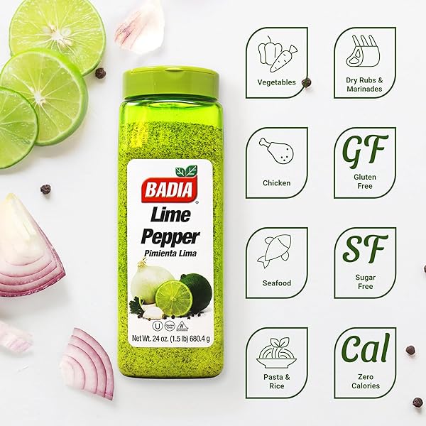 BADIA LIME PEPPER SEASONING, 24 OZ – PEPPER, GARLIC & ONION, ZESTY CITRUS BLEND FOR CHICKEN, SEAFOOD & VEGETABLES