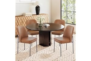 COLAMY Modern Dining Chairs Set of 4, Faux Leather Upholstered Dining Room Chairs Kitchen Chairs Dinner Chair with Curved Back and Metal Legs, Brown