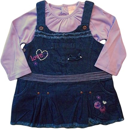 18 23 Mois Bebe Fille Robe Costume Joli Coeur Love Robe Tablier Bleu Fonce Et Violet Haut A Manches Longues Pour Femme Amazon Fr Bebes Puericulture
