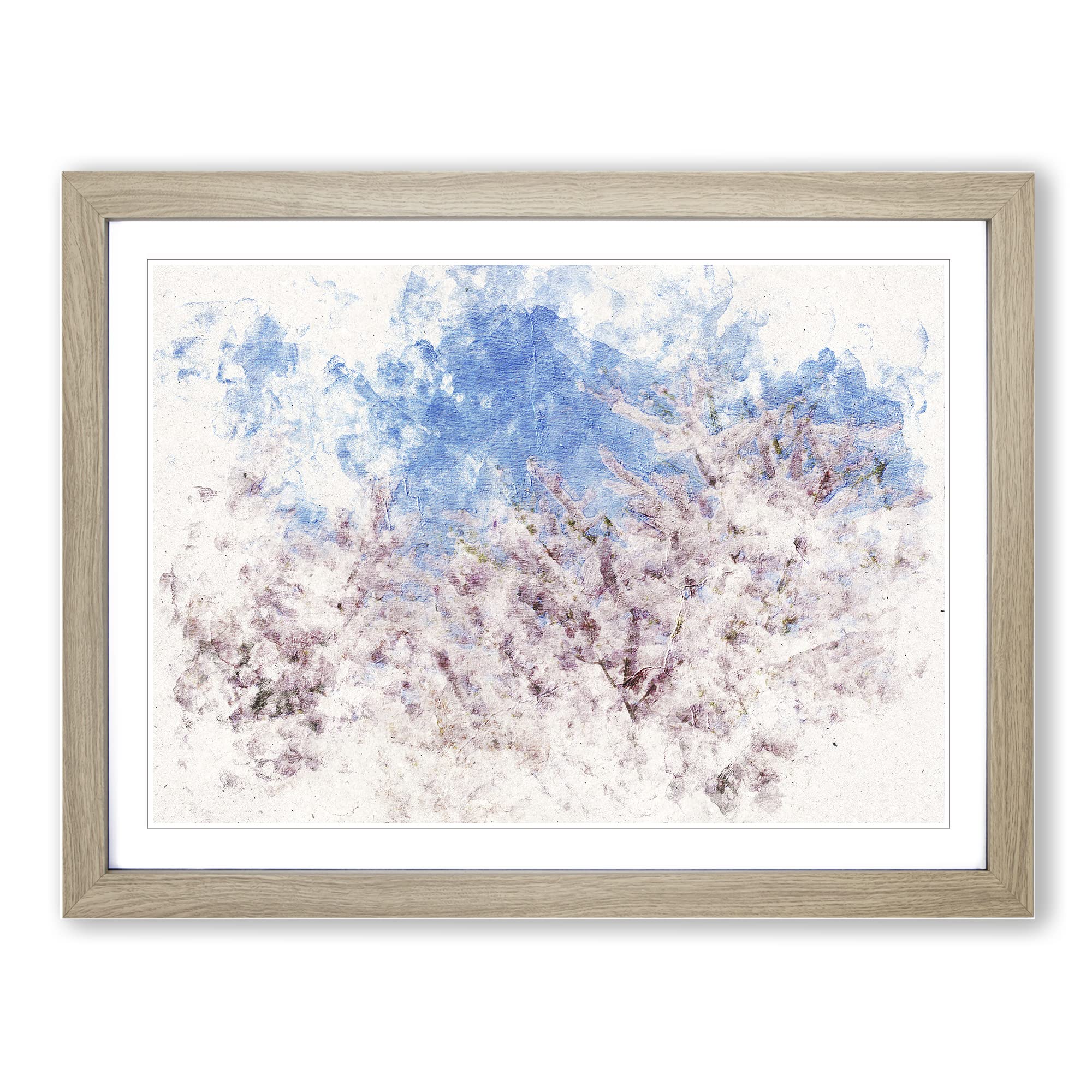Top Of A Pink Cherry Blossom Tree Watercolour Modern Framed Wall Art Print, Ready to Hang Picture for Living Room Bedroom Home Office Décor, Oak A4 (34 x 25 cm)