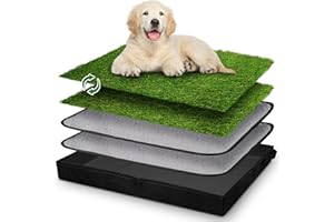 LEADGOODS Dog Grass Pad with Tray Small Dog Litter Box Indoor Loo Artificial Grass Porch Portable Potty Tray for Dogs Reusable Washable Pee Pad and Artificial Grass for Replacement for Puppy Training (20”×16”)